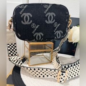 Chanel (Makeup/Novelty) Black Denim CC Crossbody with 2 removable straps! - New!